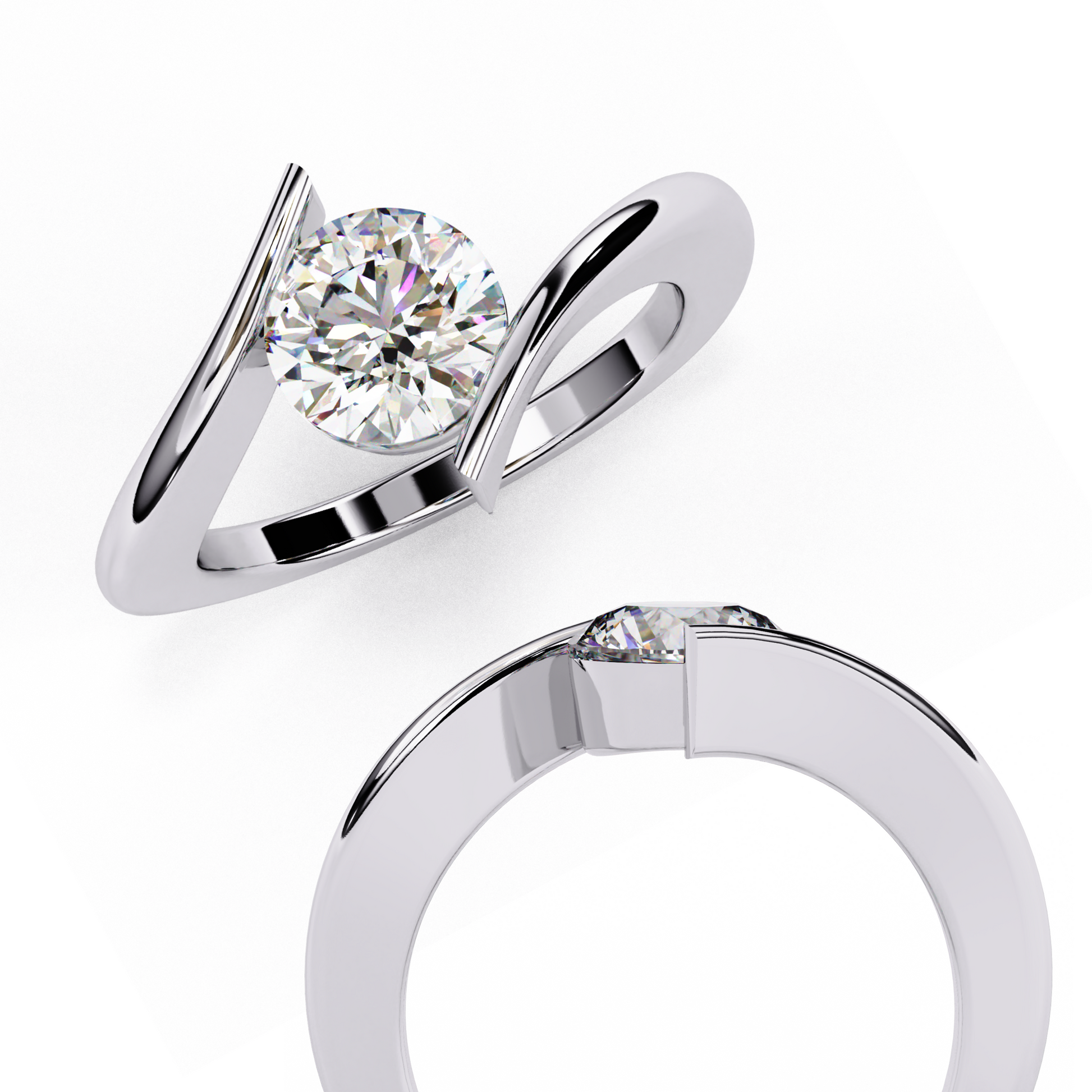 White Gold / Moissanite, White Gold / Lab Grown