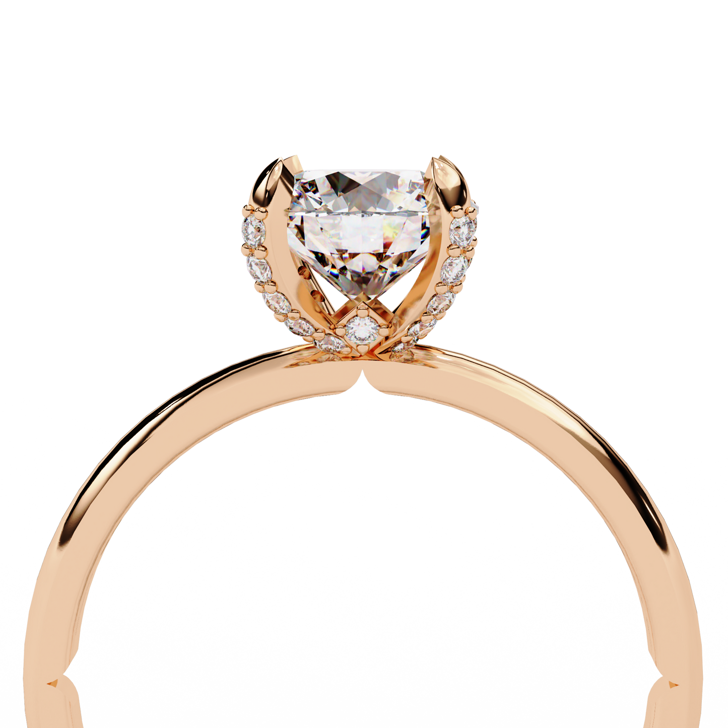 rose gold / moissanite, rose gold / lab grown