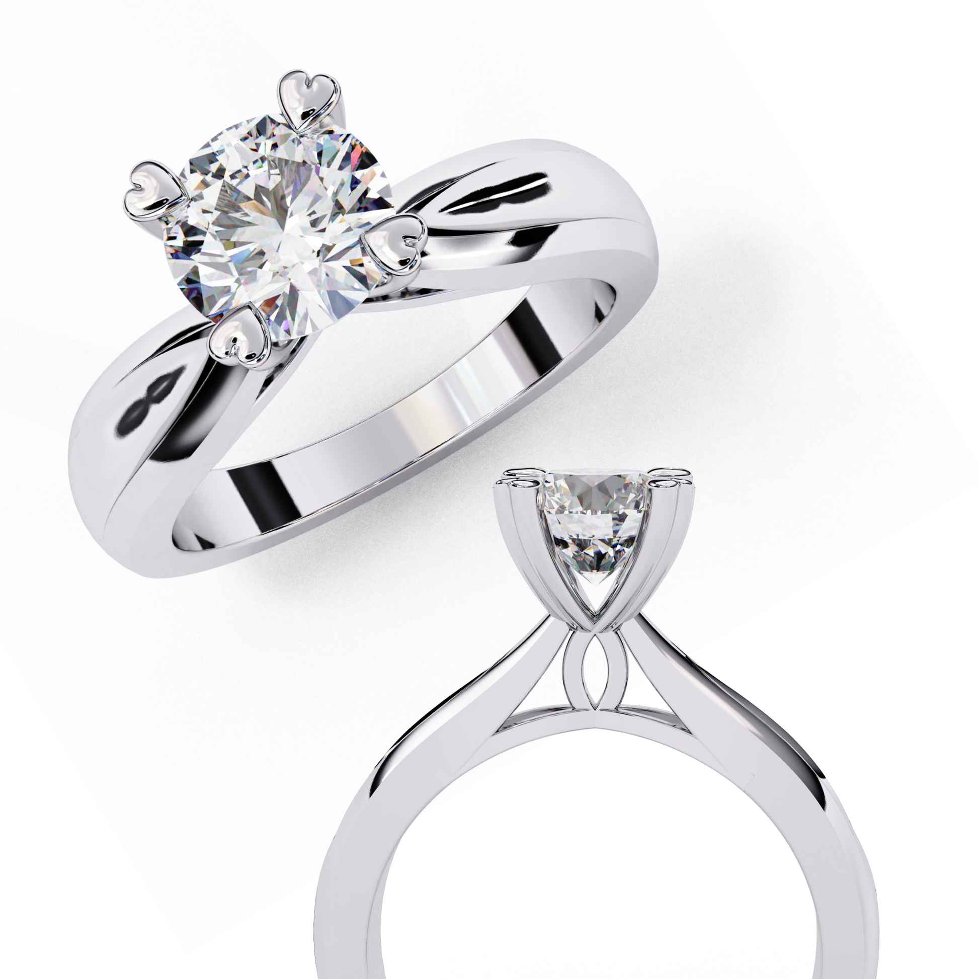 White Gold / Moissanite, White Gold / Lab Grown