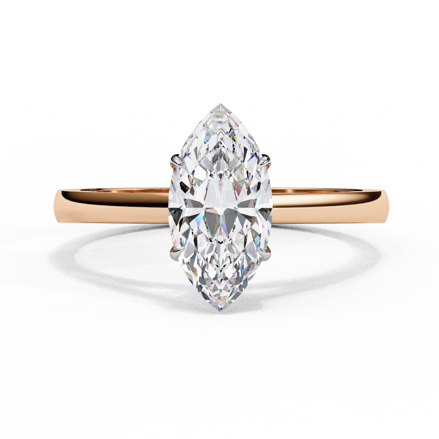 rose gold / moissanite, rose gold / lab grown
