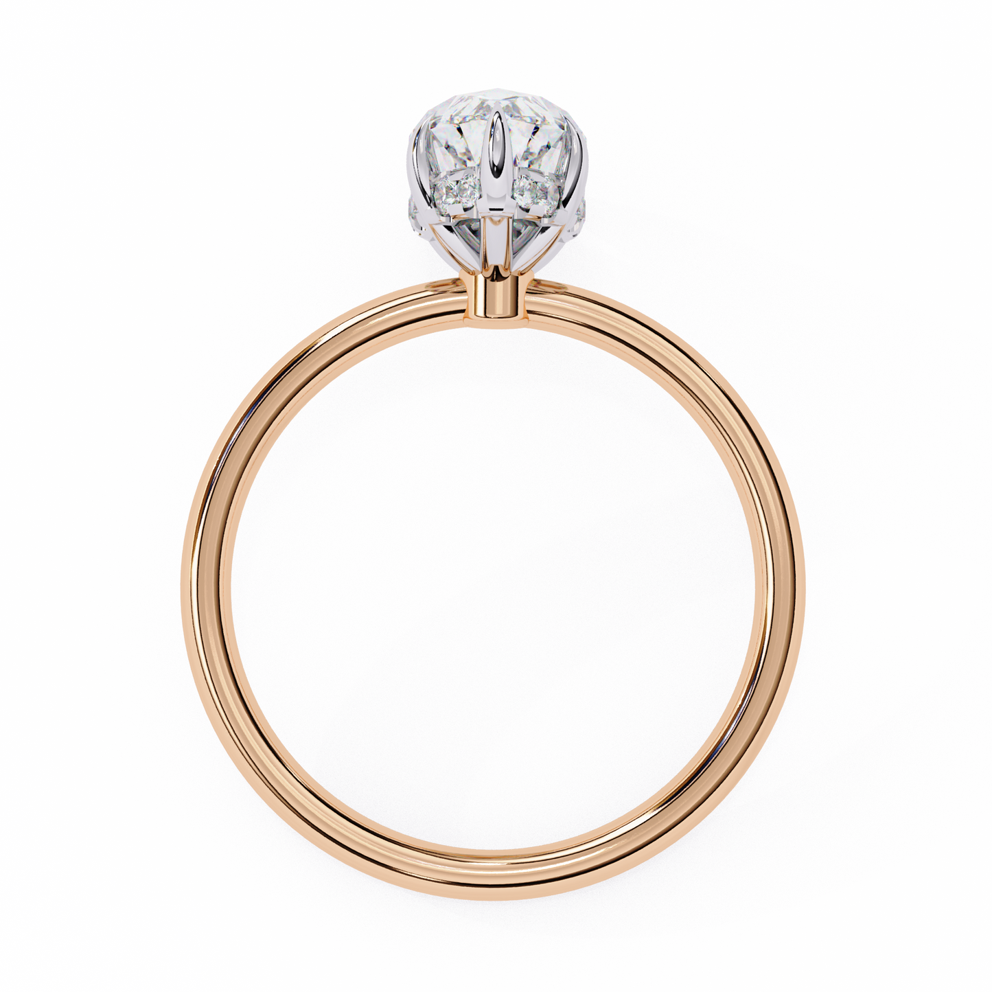 rose gold / moissanite, rose gold / lab grown