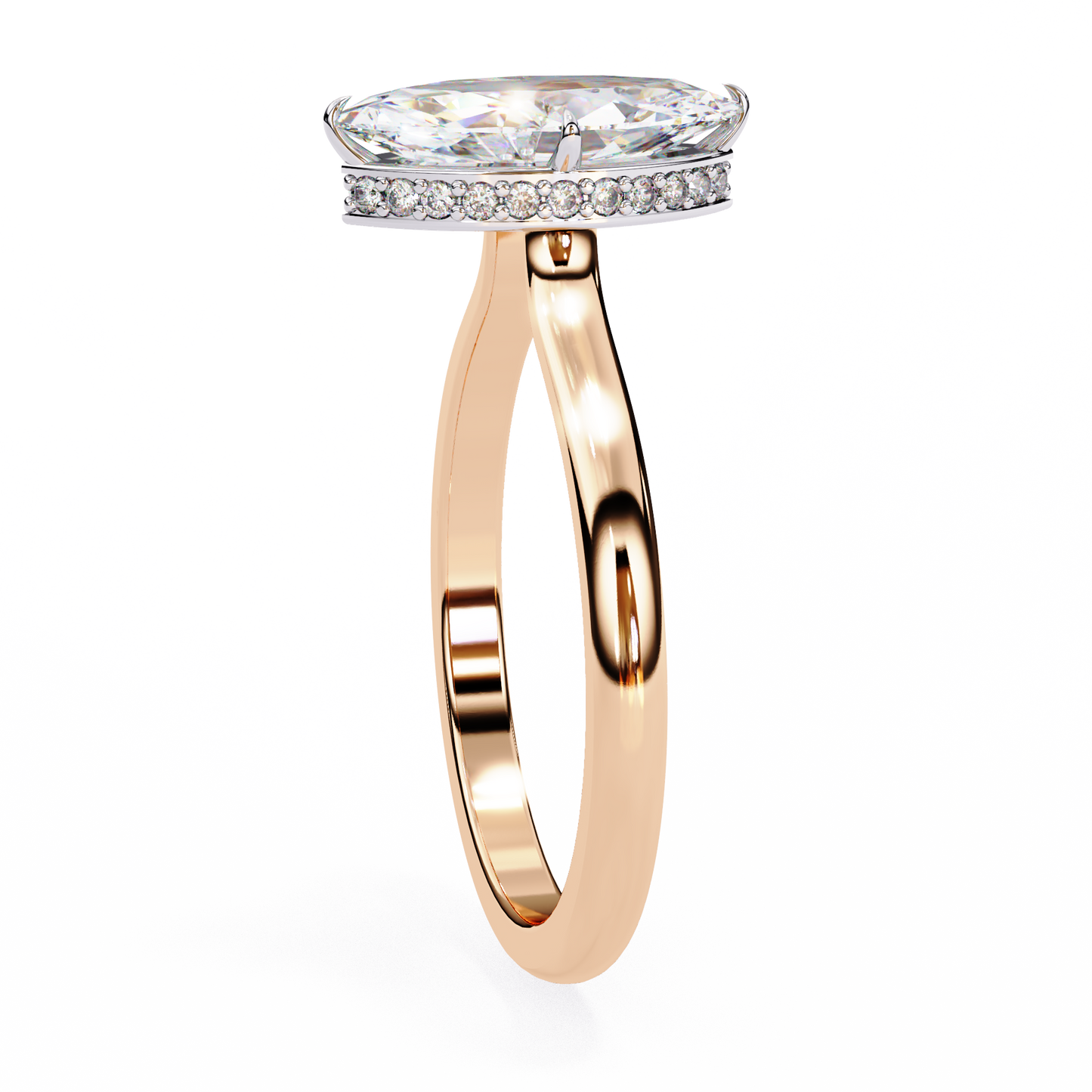 rose gold / moissanite, rose gold / lab grown