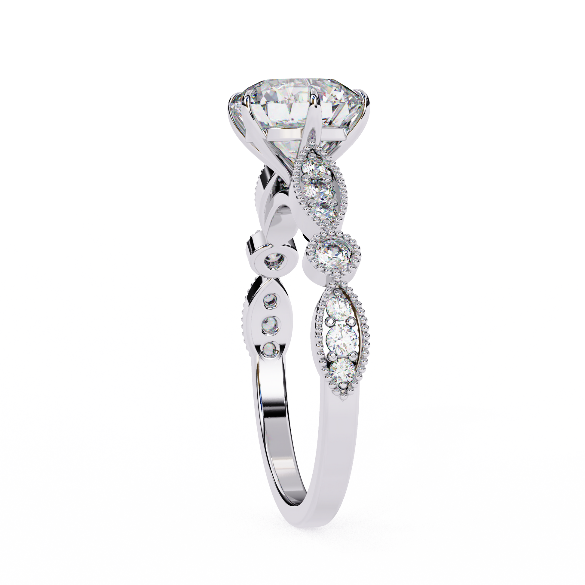 White Gold / Moissanite, White Gold / Lab Grown