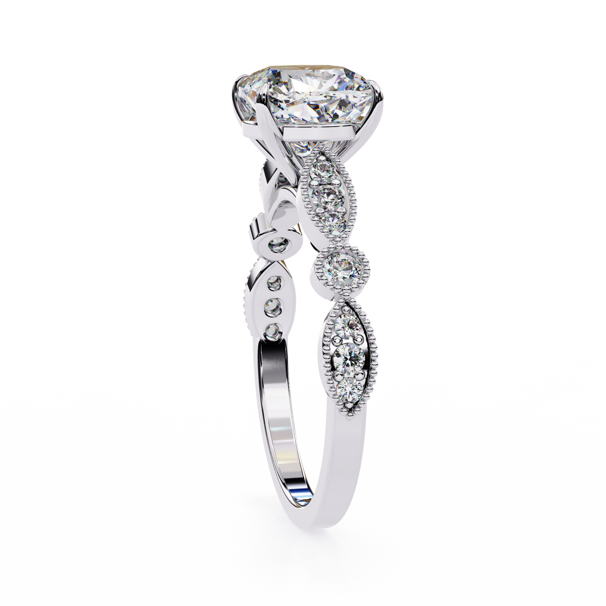White Gold / Moissanite, White Gold / Lab Grown