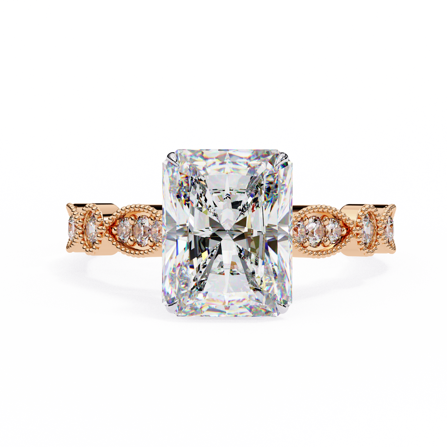 rose gold / moissanite, rose gold / lab grown