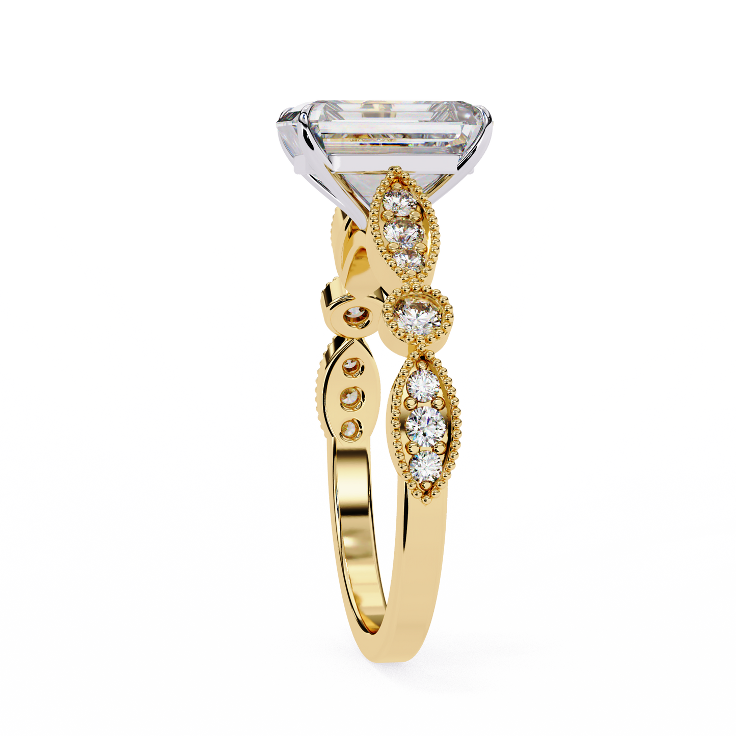 yellow gold / moissanite, yellow gold / lab grown