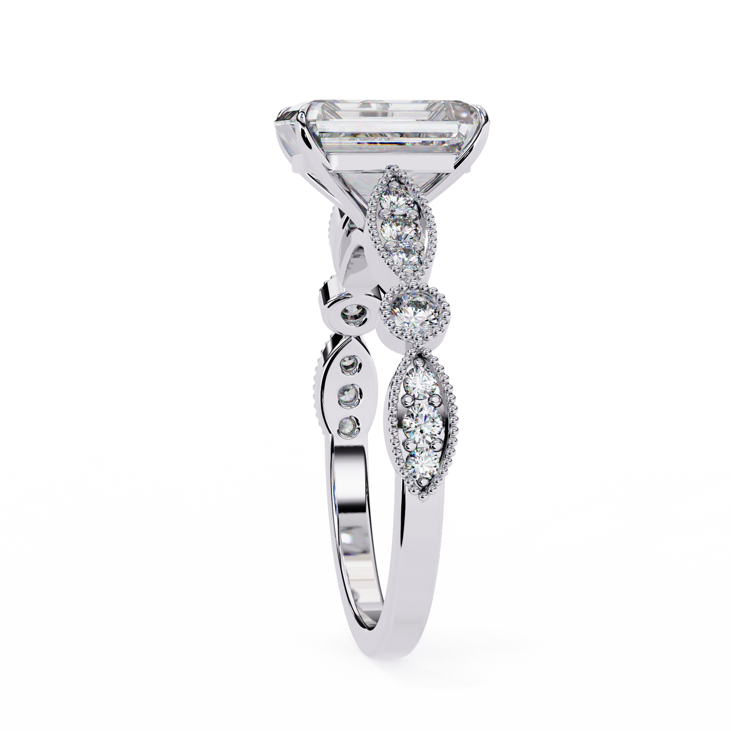 white gold / moissanite, white gold / lab grown