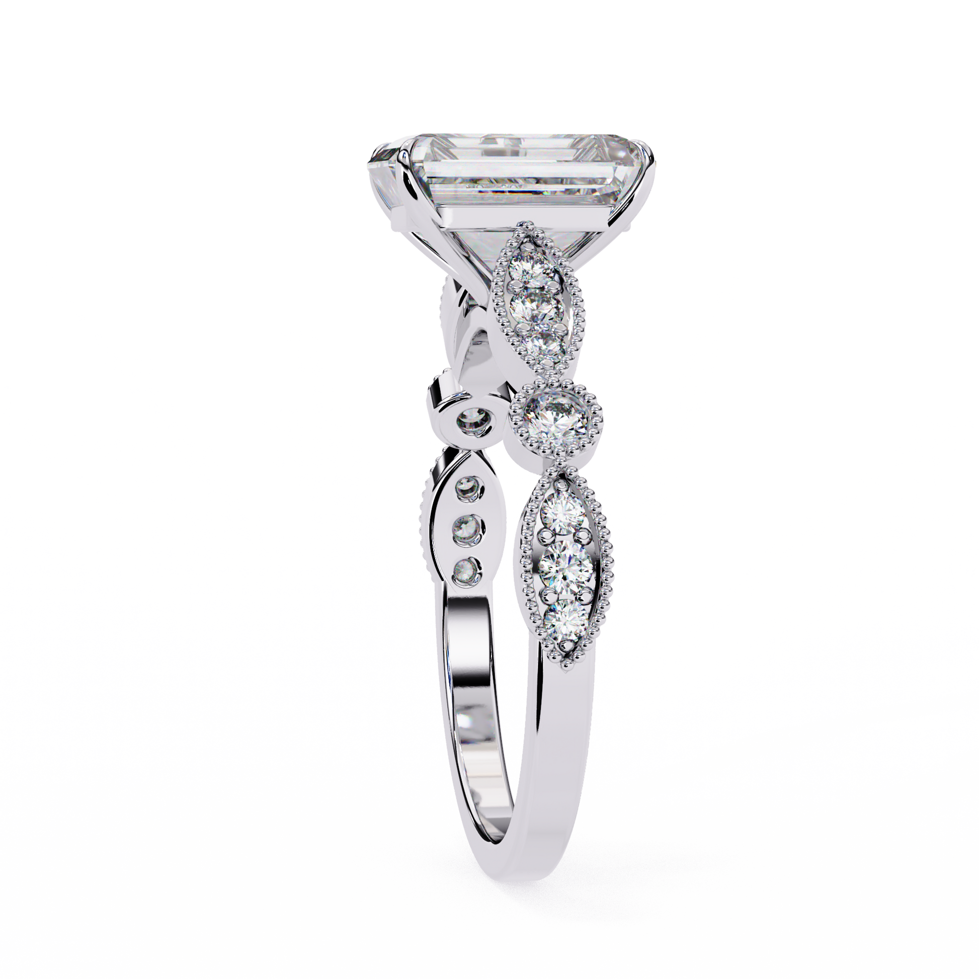 White Gold / Moissanite, White Gold / Lab Grown