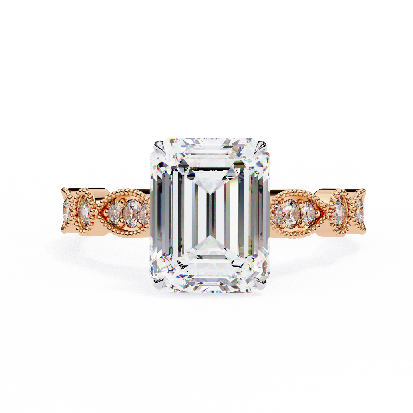 rose gold / moissanite, rose gold / lab grown