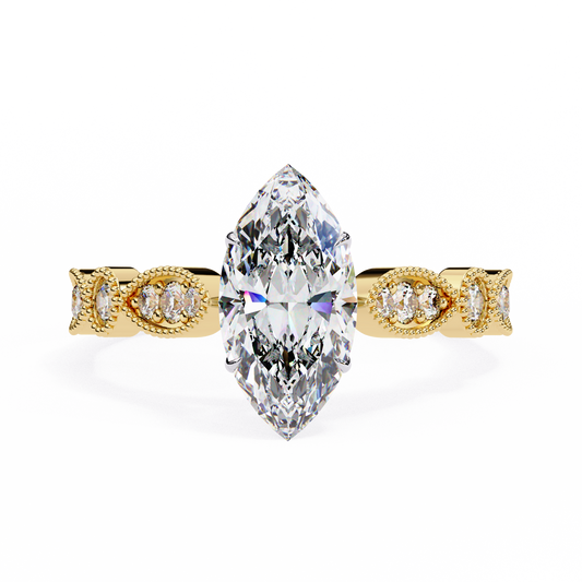 1.25 CT Marquise With Round Diamond Cathedral Engagement Ring