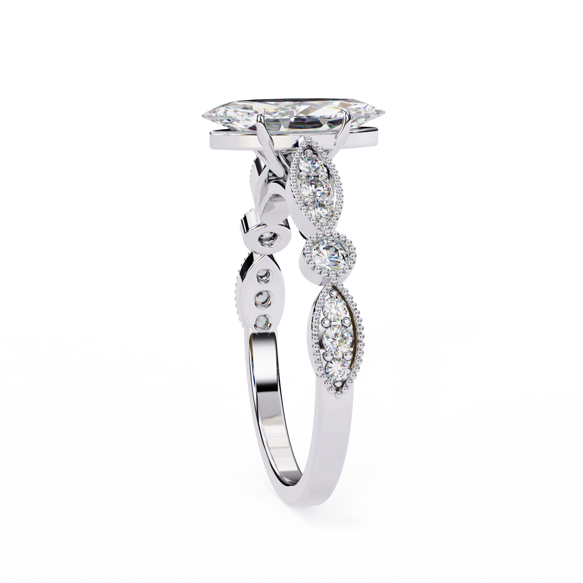 White Gold / Moissanite, White Gold / Lab Grown
