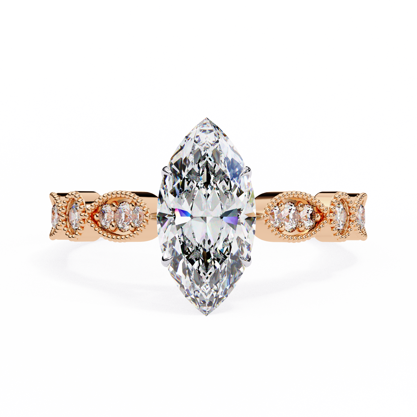 rose gold / moissanite, rose gold / lab grown