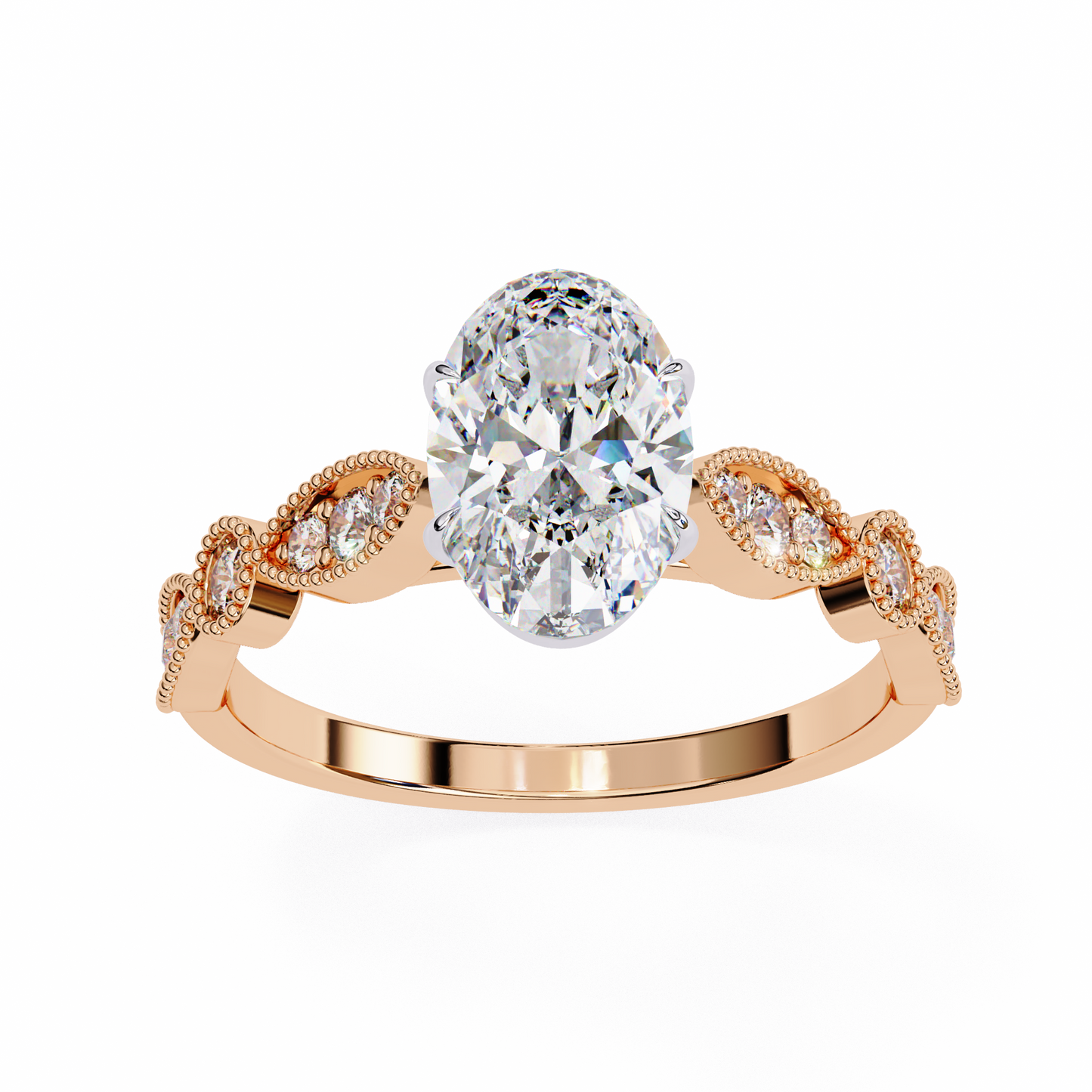 rose gold / moissanite, rose gold / lab grown