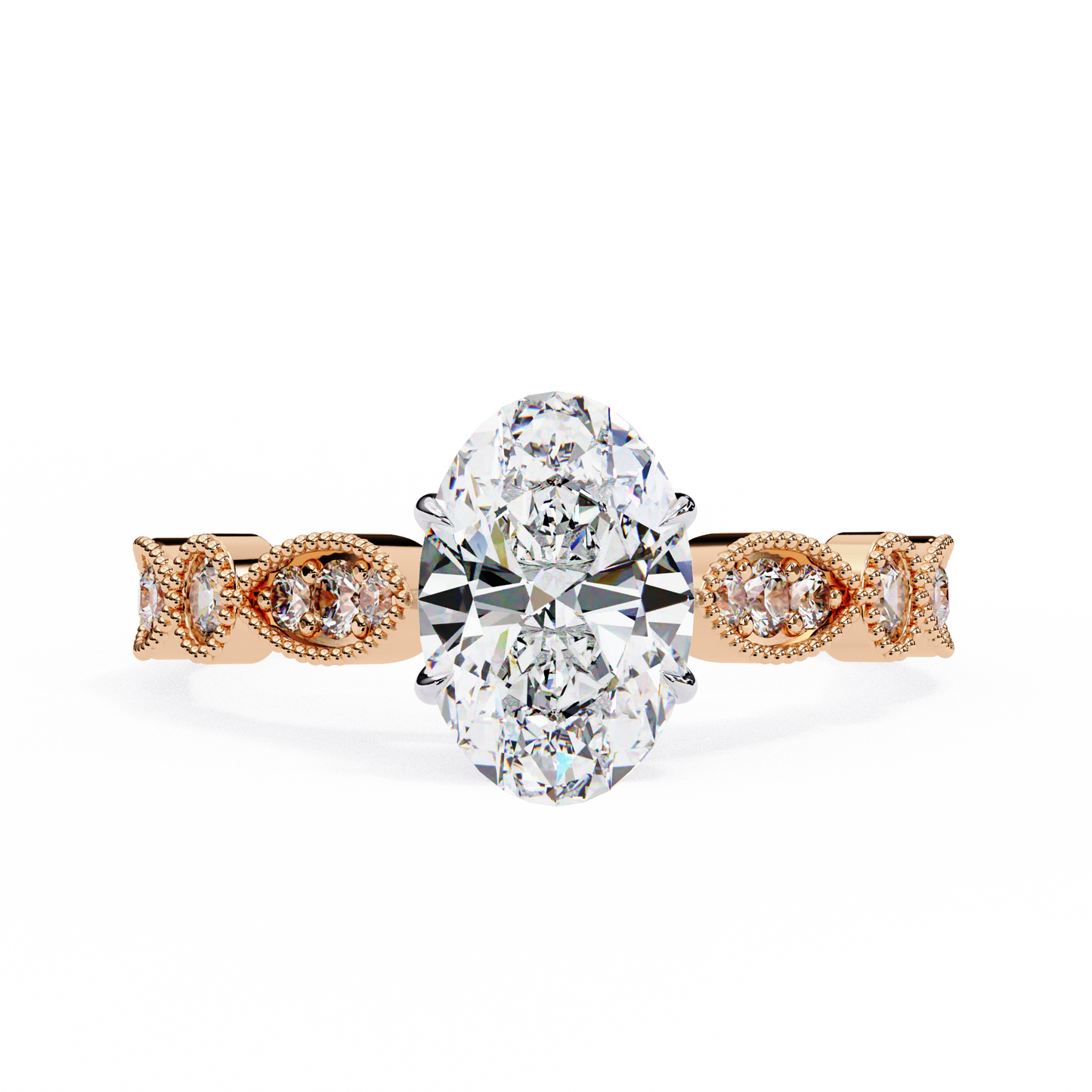 rose gold / moissanite, rose gold / lab grown