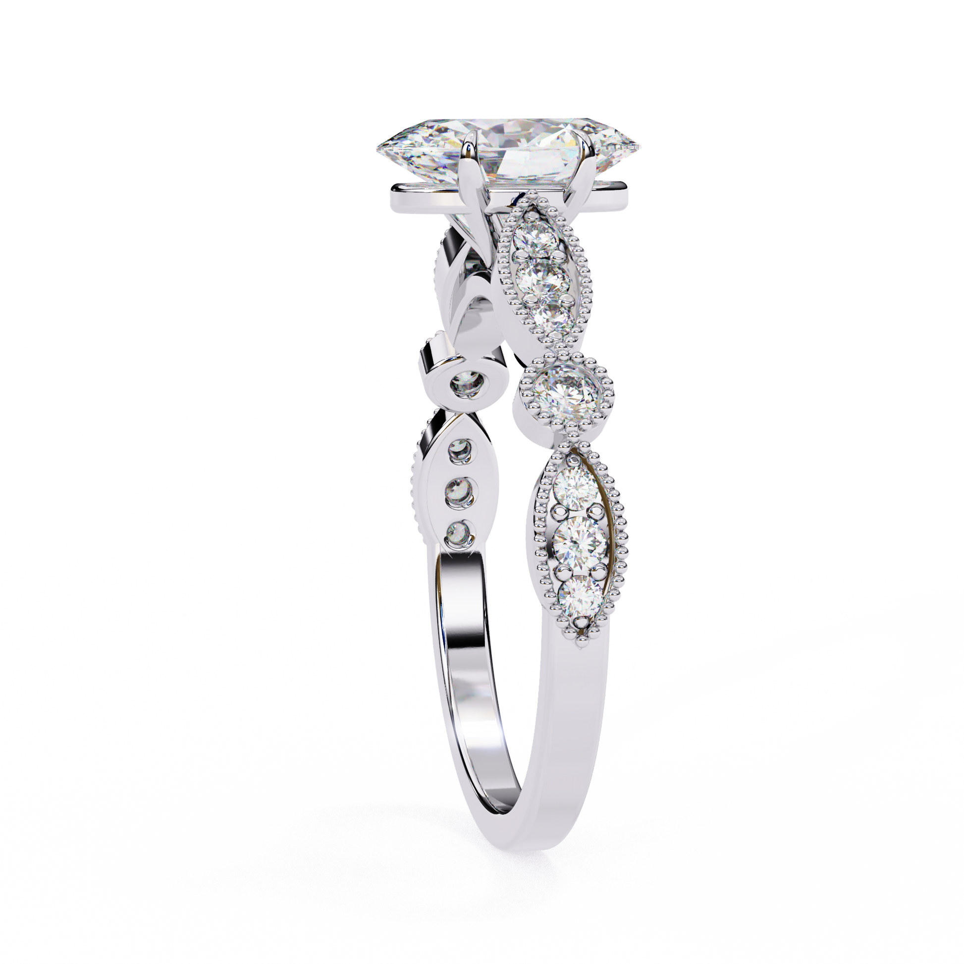 White Gold / Moissanite, White Gold / Lab Grown