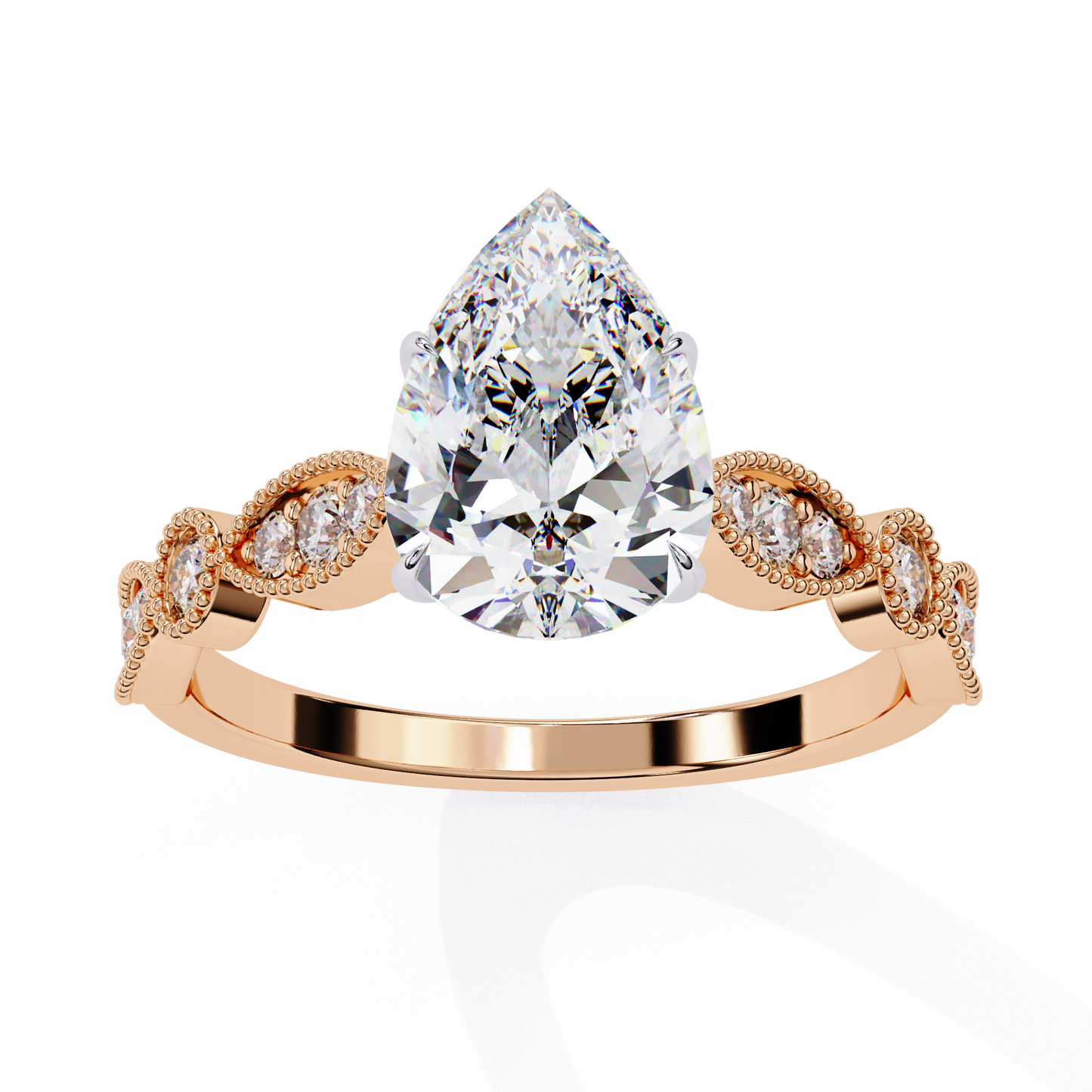 rose gold / moissanite, rose gold / lab grown
