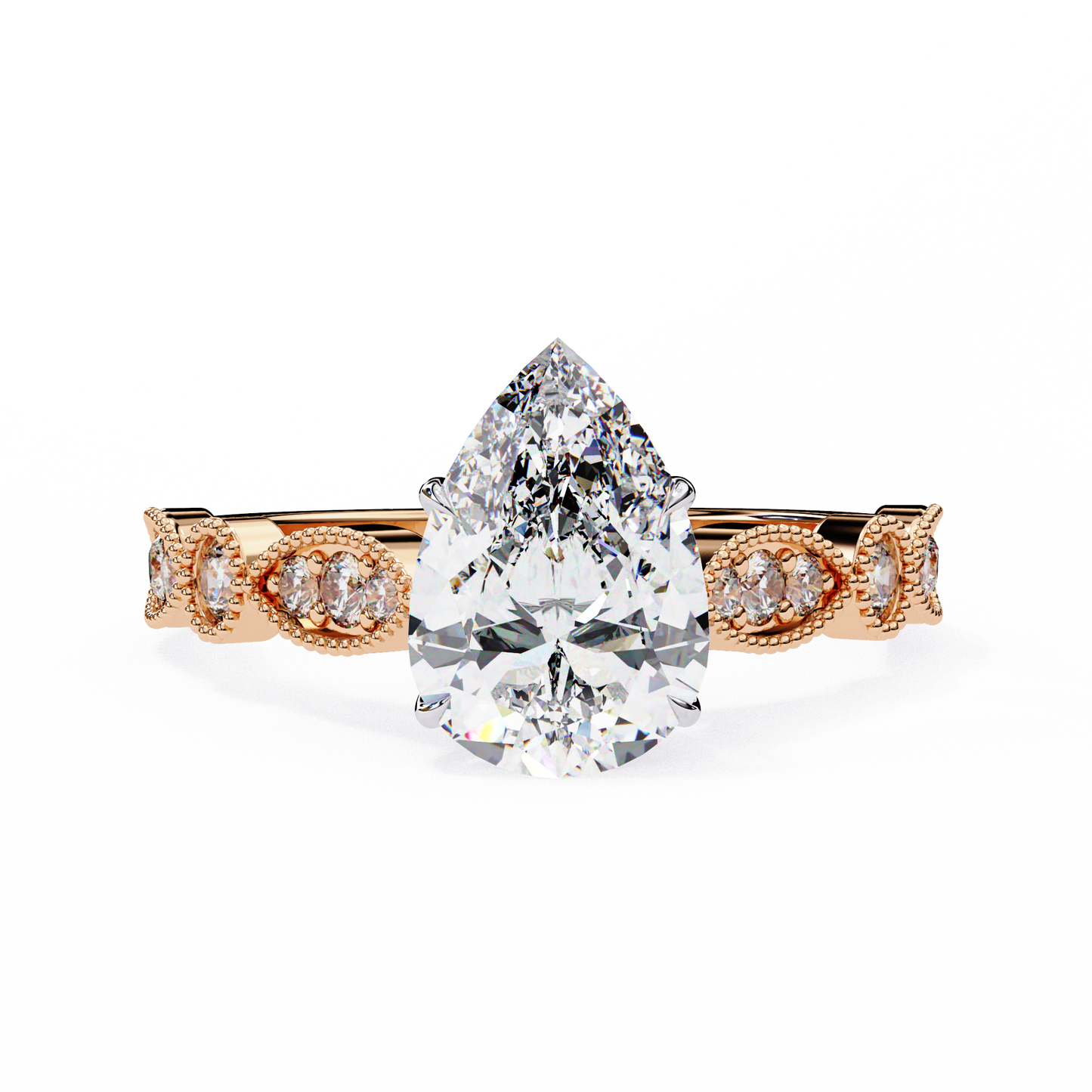 rose gold / moissanite, rose gold / lab grown