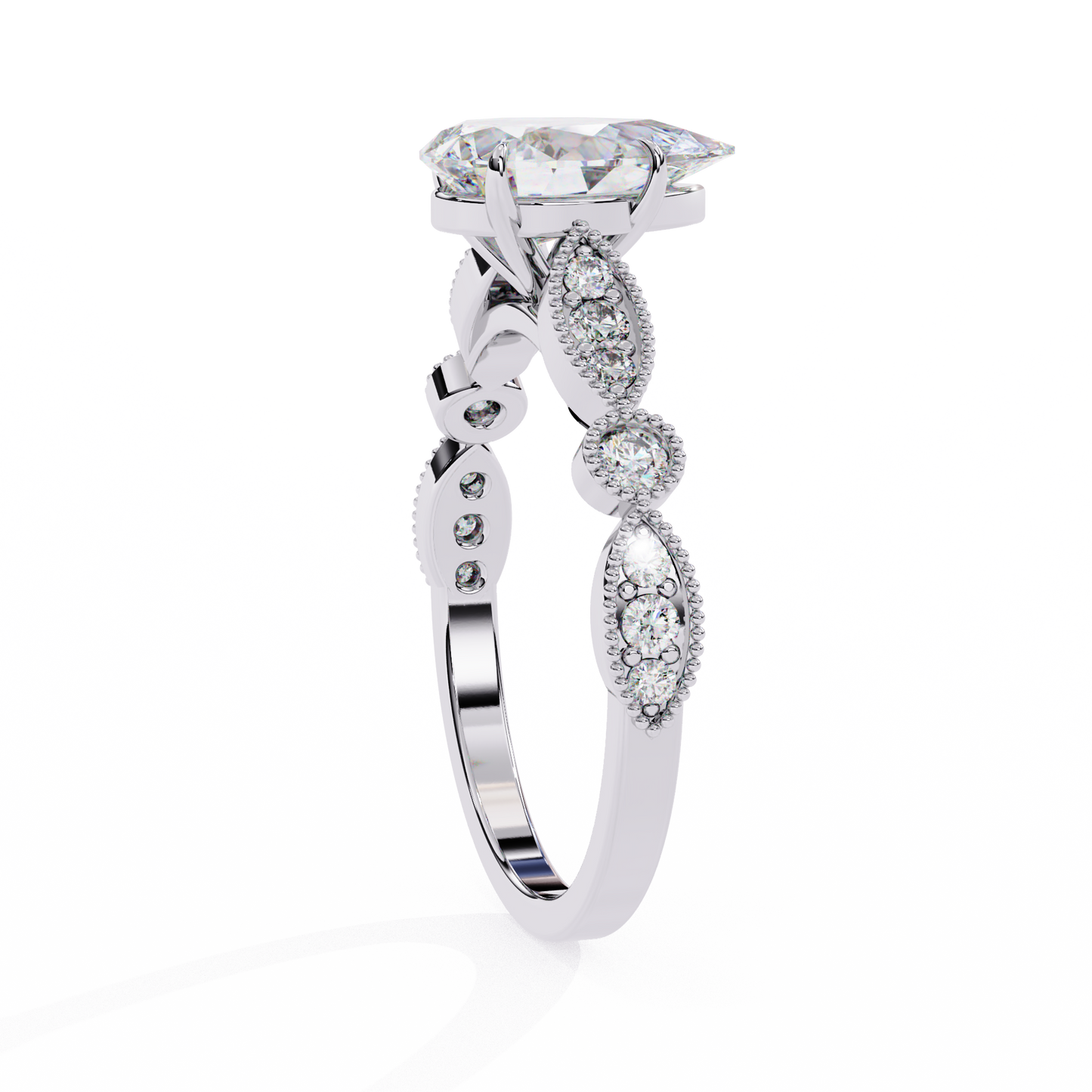 white gold / moissanite, white gold / lab grown