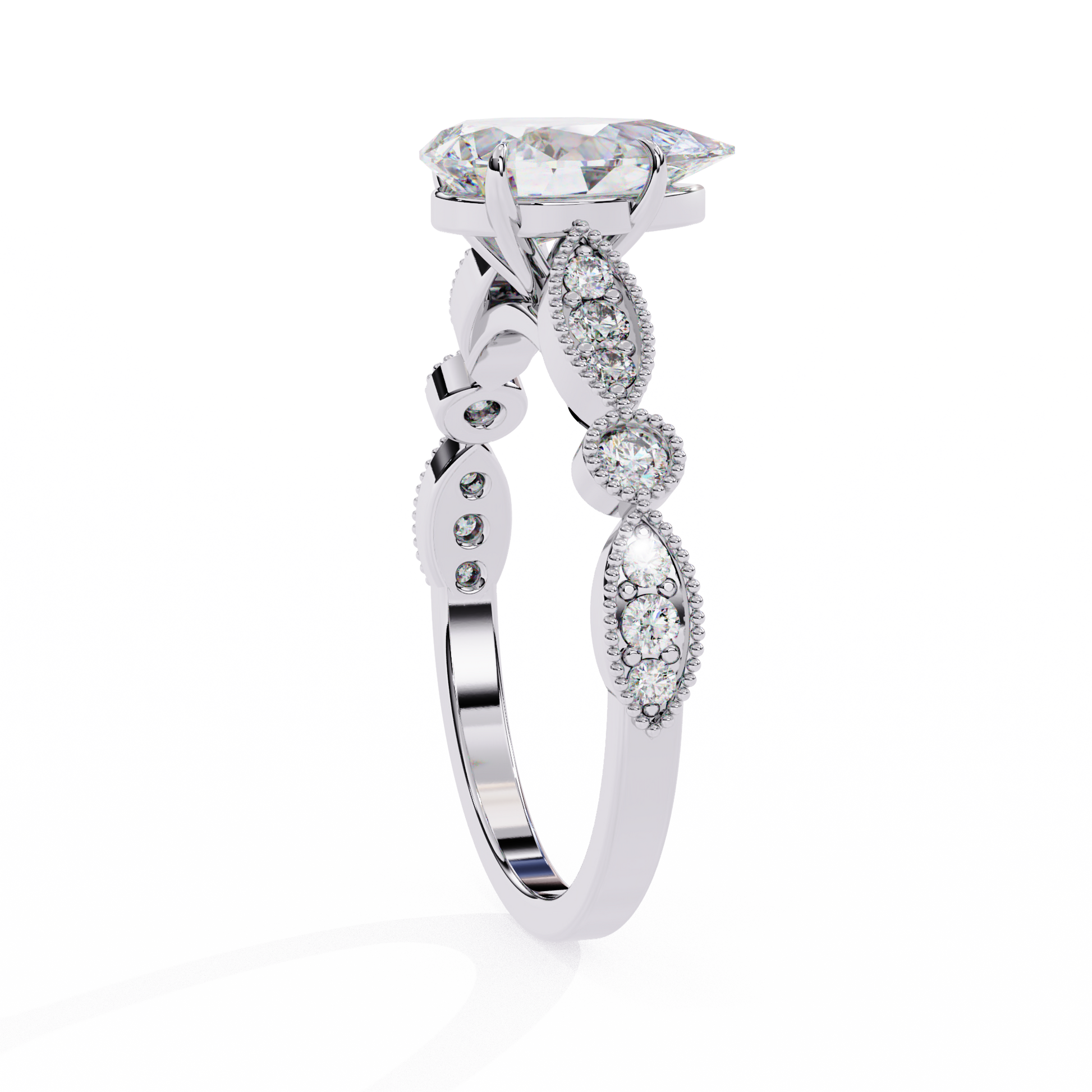 White Gold / Moissanite, White Gold / Lab Grown