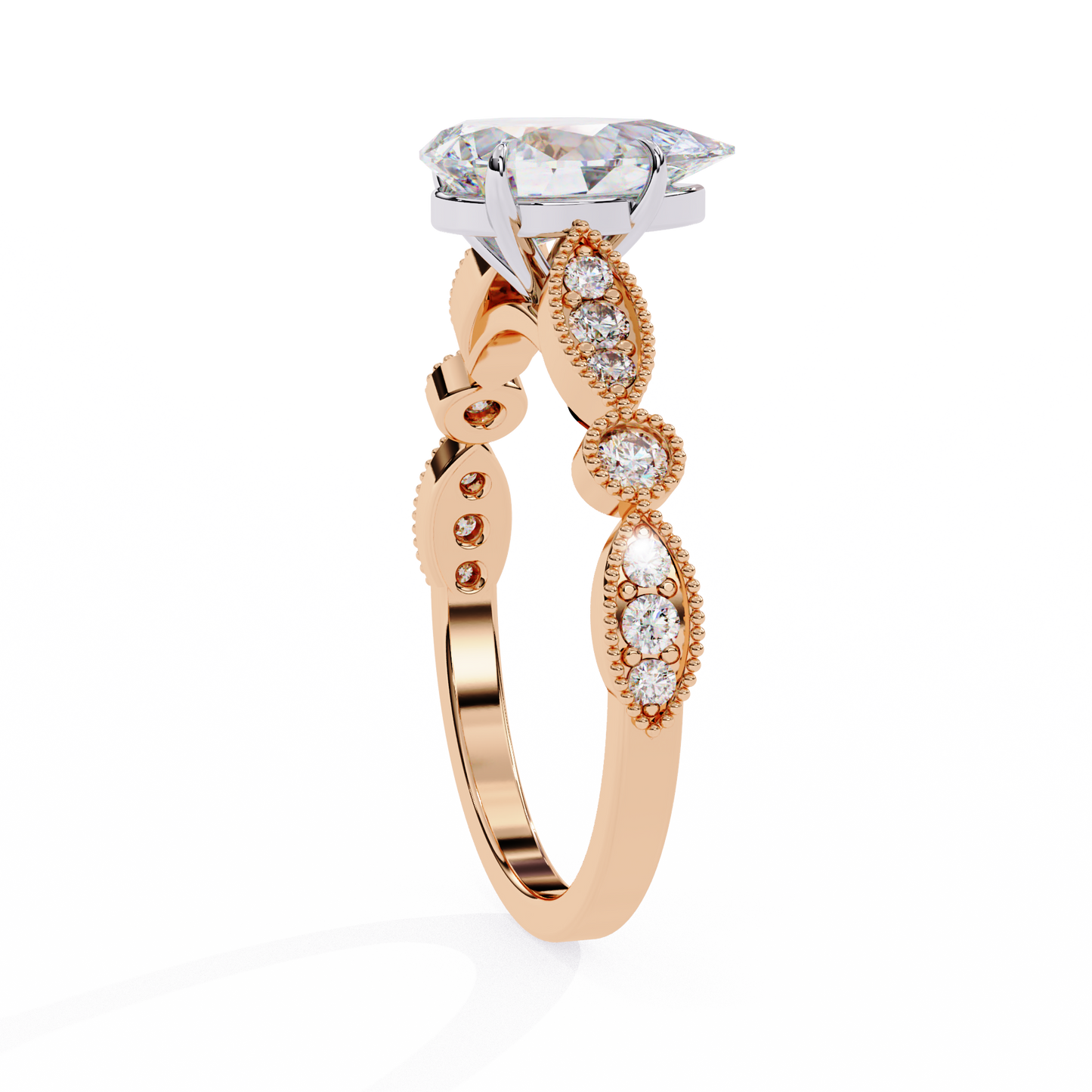 rose gold / moissanite, rose gold / lab grown