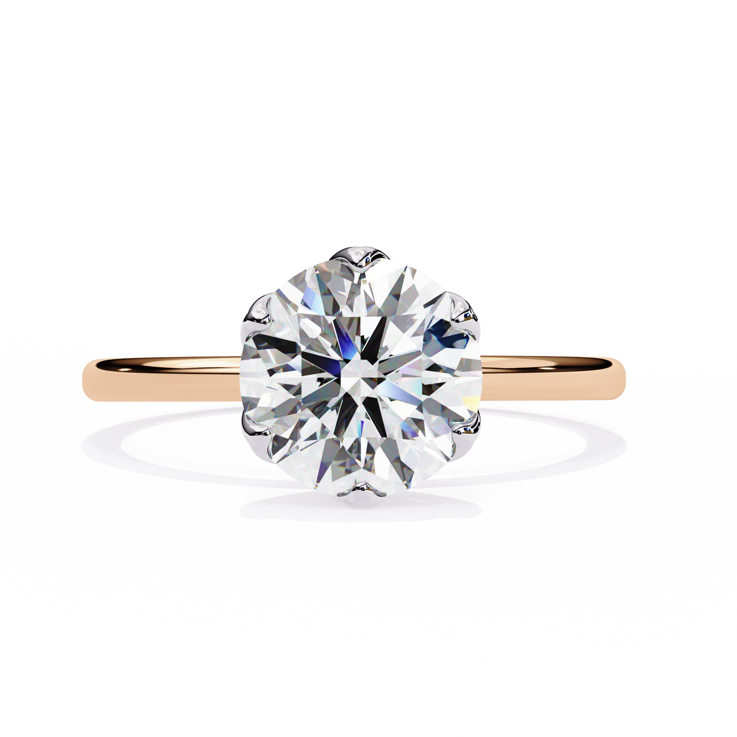 rose gold / moissanite, rose gold / lab grown