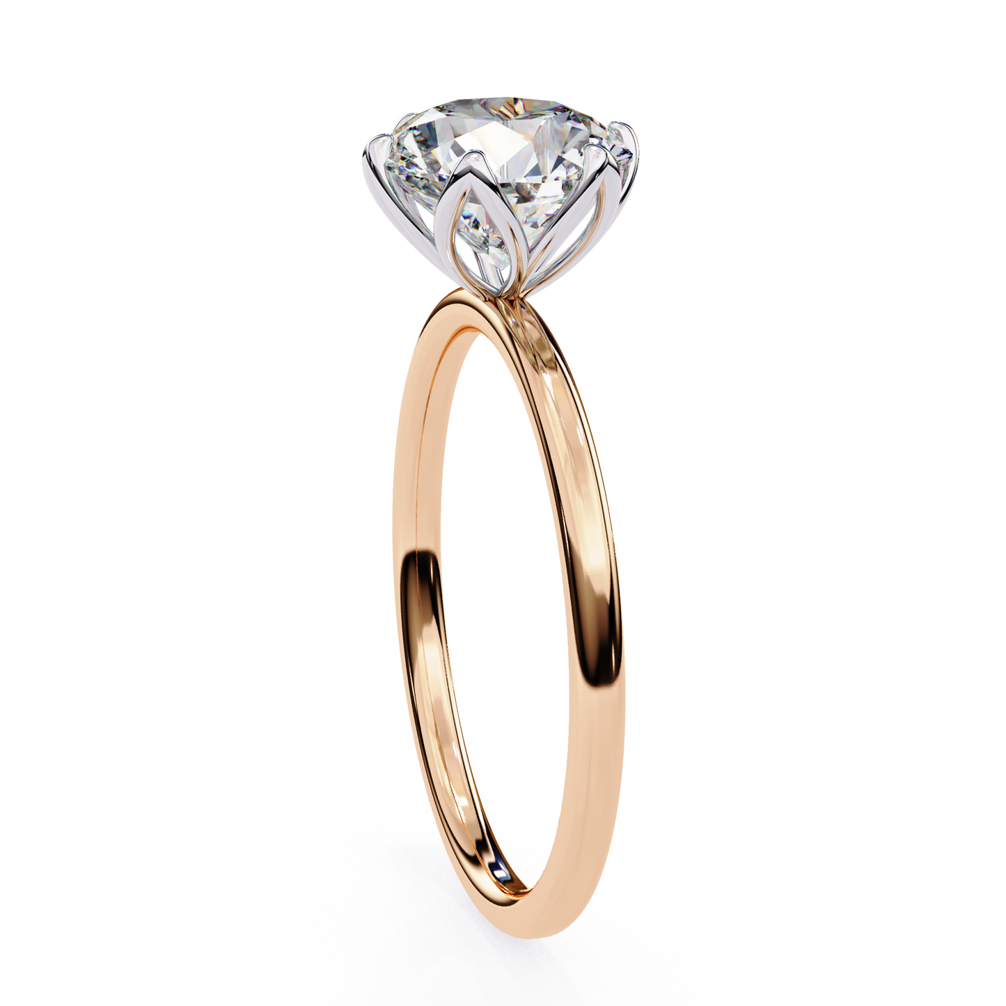 rose gold / moissanite, rose gold / lab grown