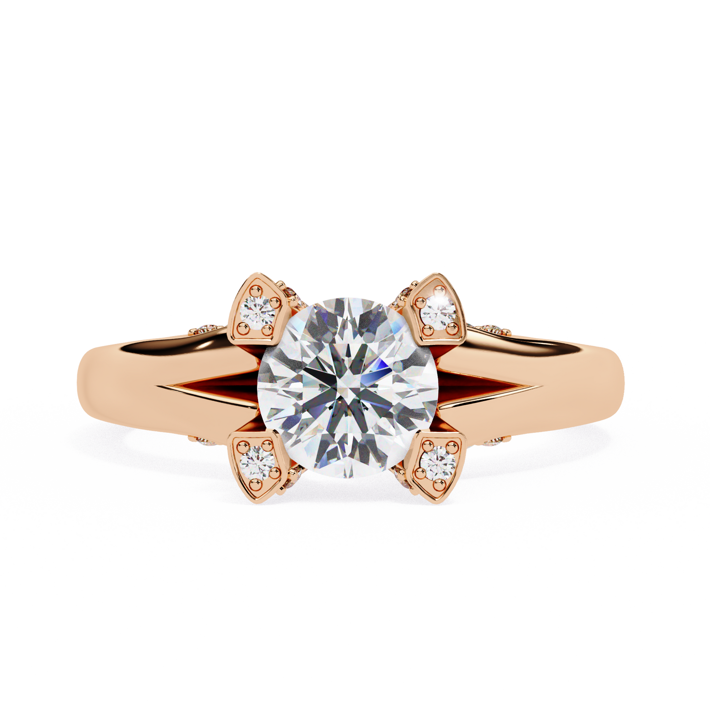 rose gold / moissanite, rose gold / lab grown