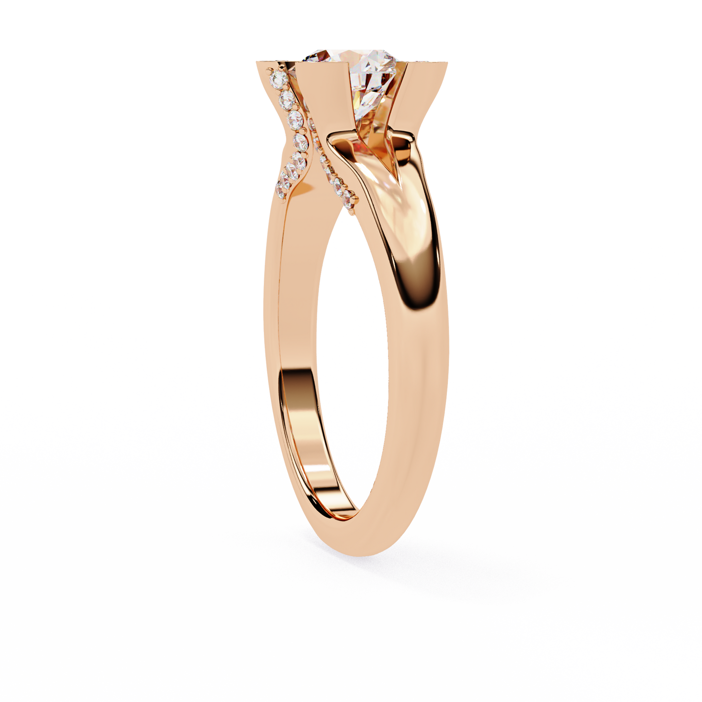 rose gold / moissanite, rose gold / lab grown