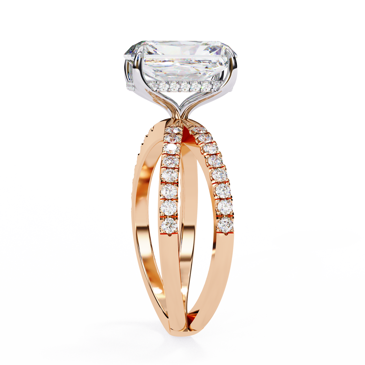 rose gold / moissanite, rose gold / lab grown
