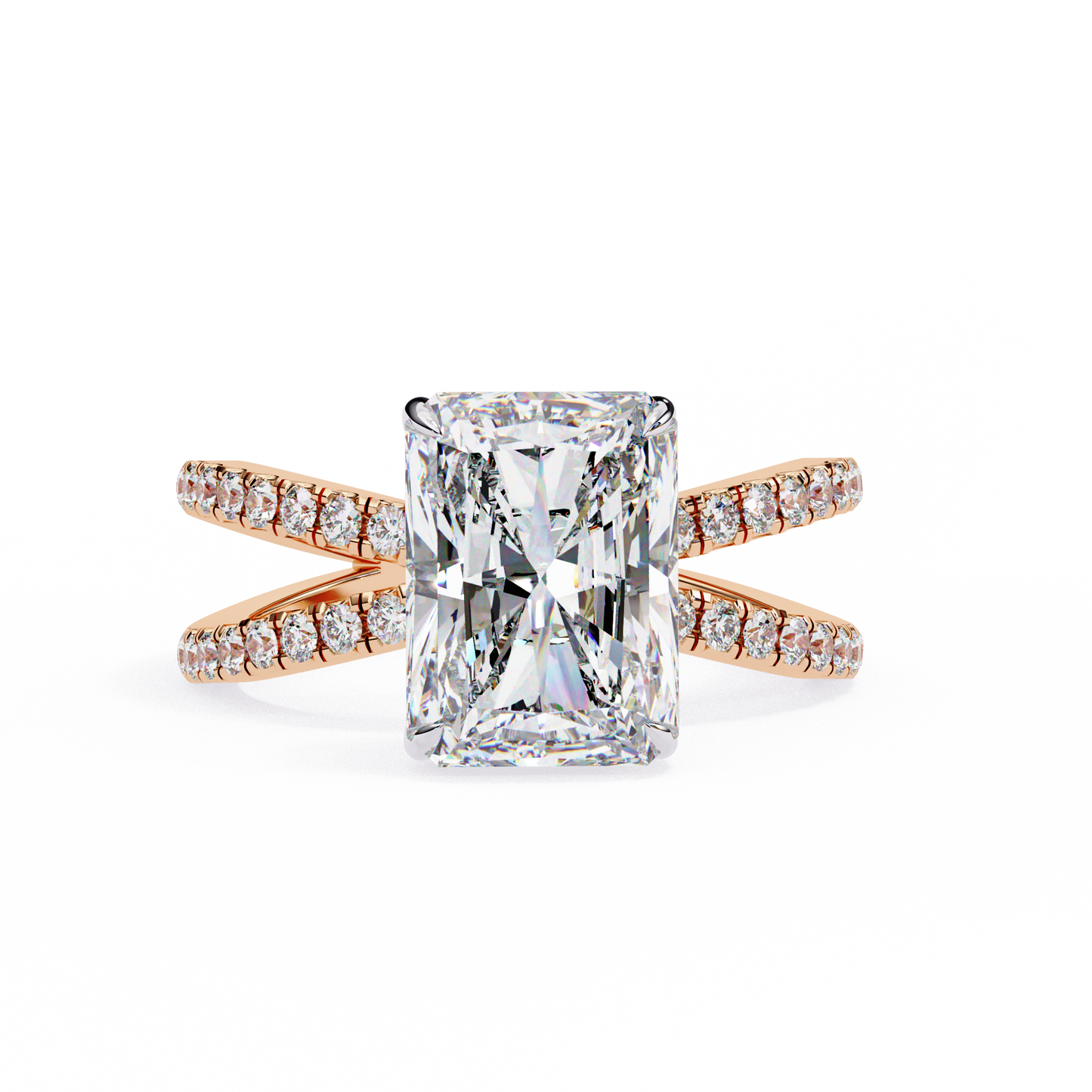 rose gold / moissanite, rose gold / lab grown