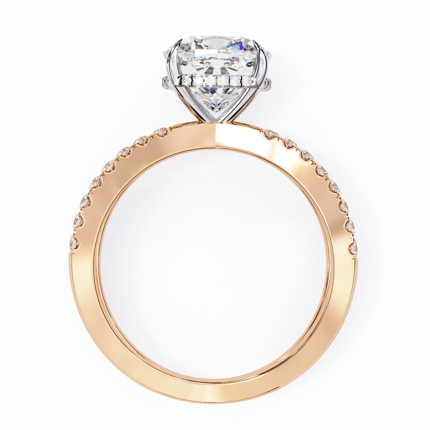 rose gold / moissanite, rose gold / lab grown