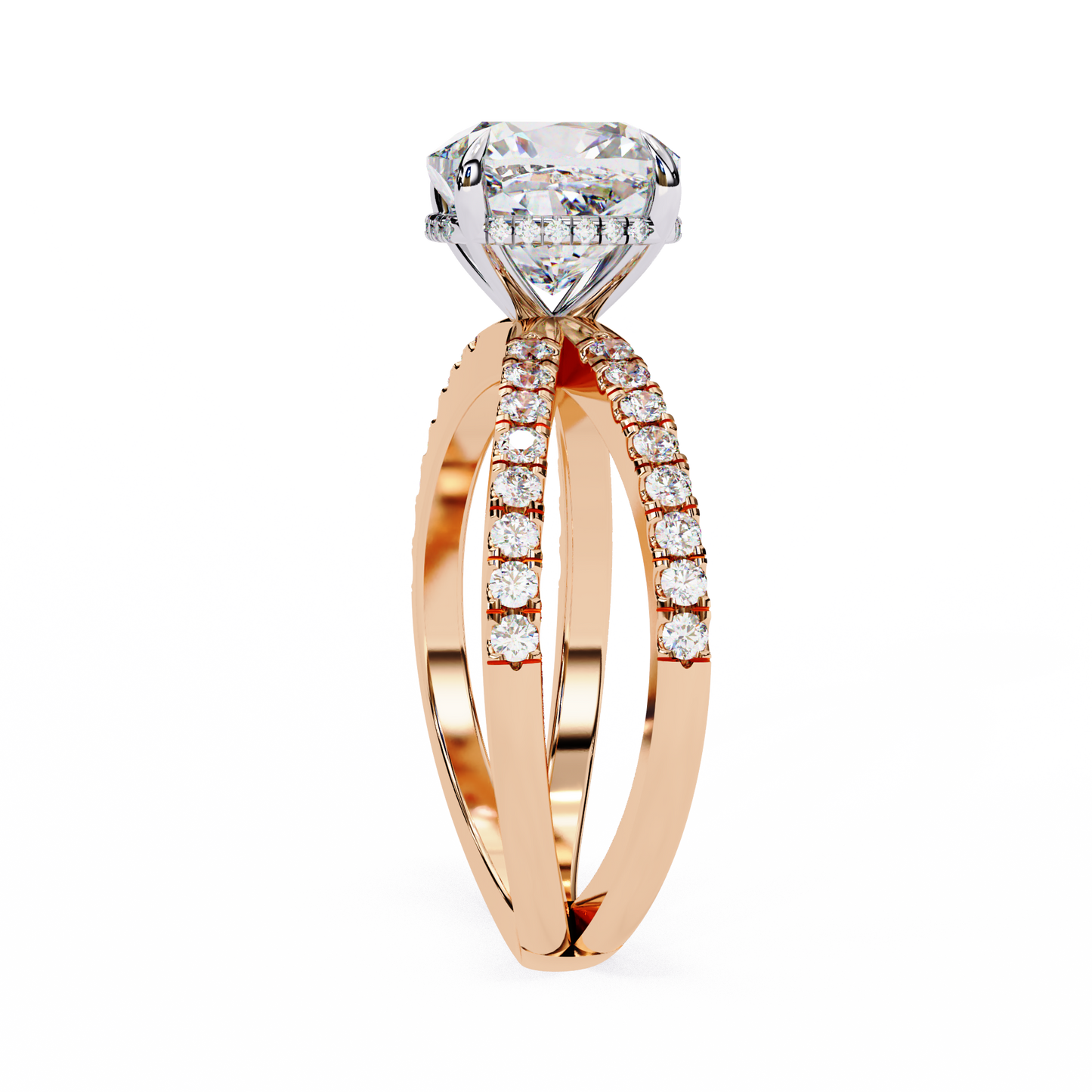 rose gold / moissanite, rose gold / lab grown