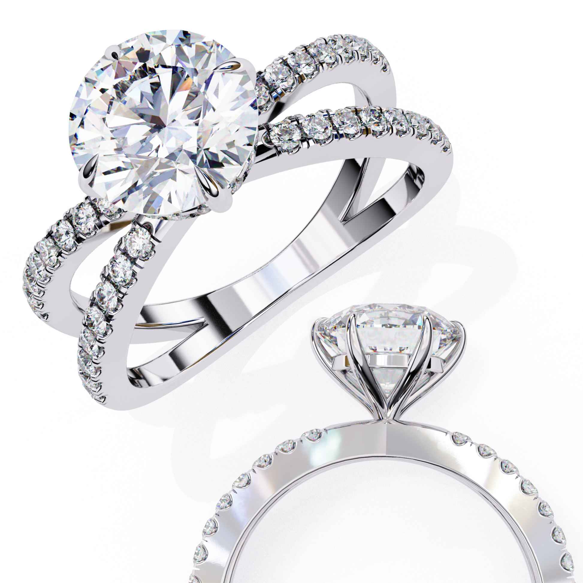 White Gold / Moissanite, White Gold / Lab Grown