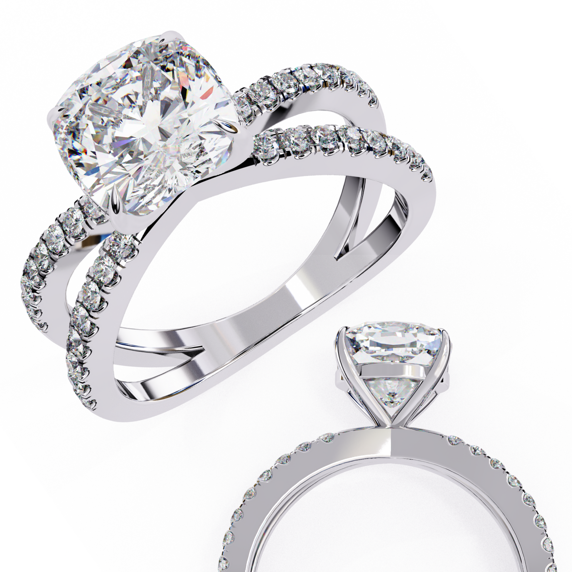 White Gold / Moissanite, White Gold / Lab Grown