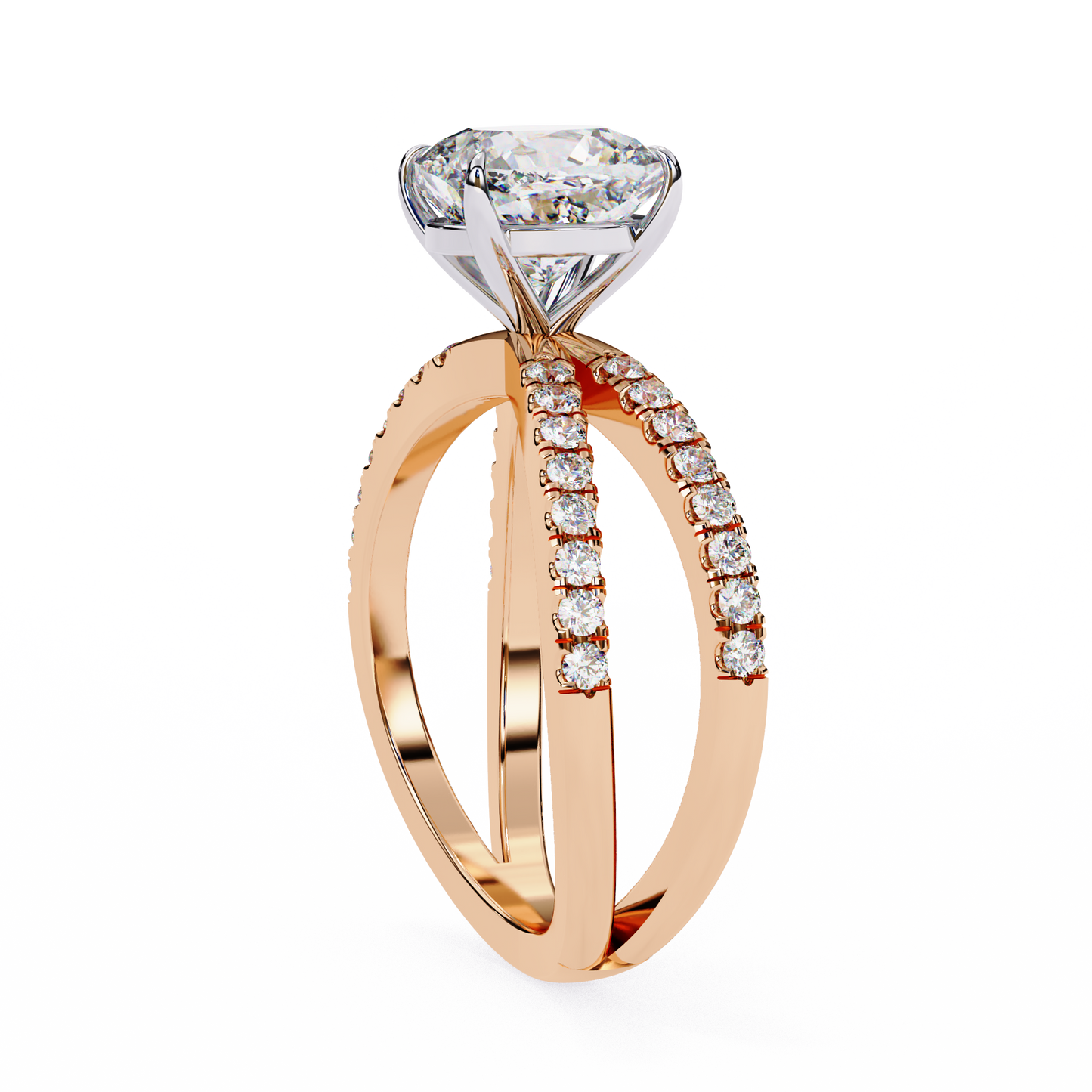rose gold / moissanite, rose gold / lab grown