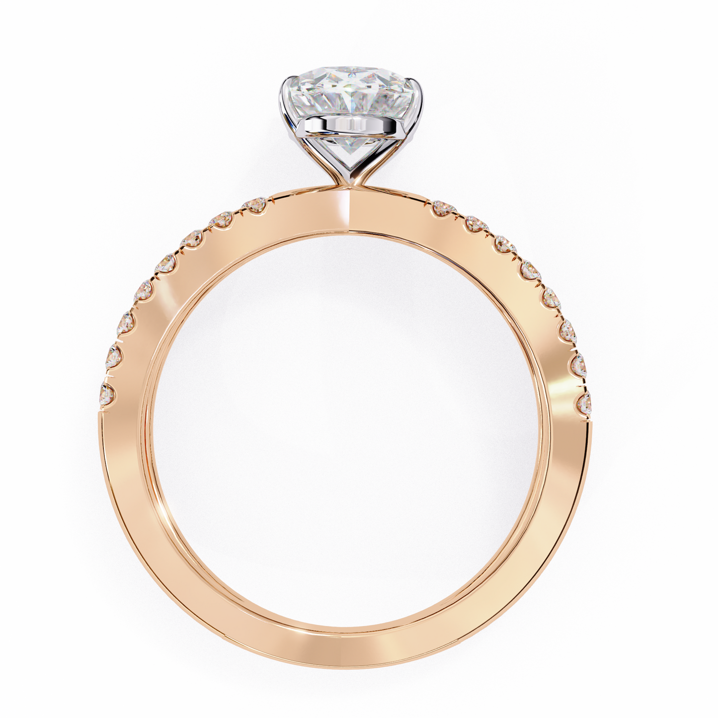 rose gold / moissanite, rose gold / lab grown