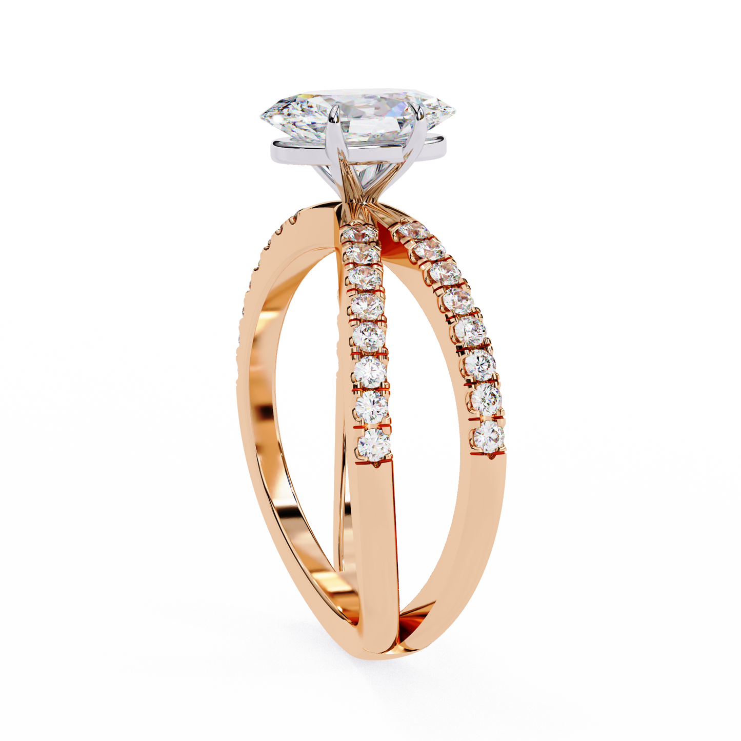 rose gold / moissanite, rose gold / lab grown