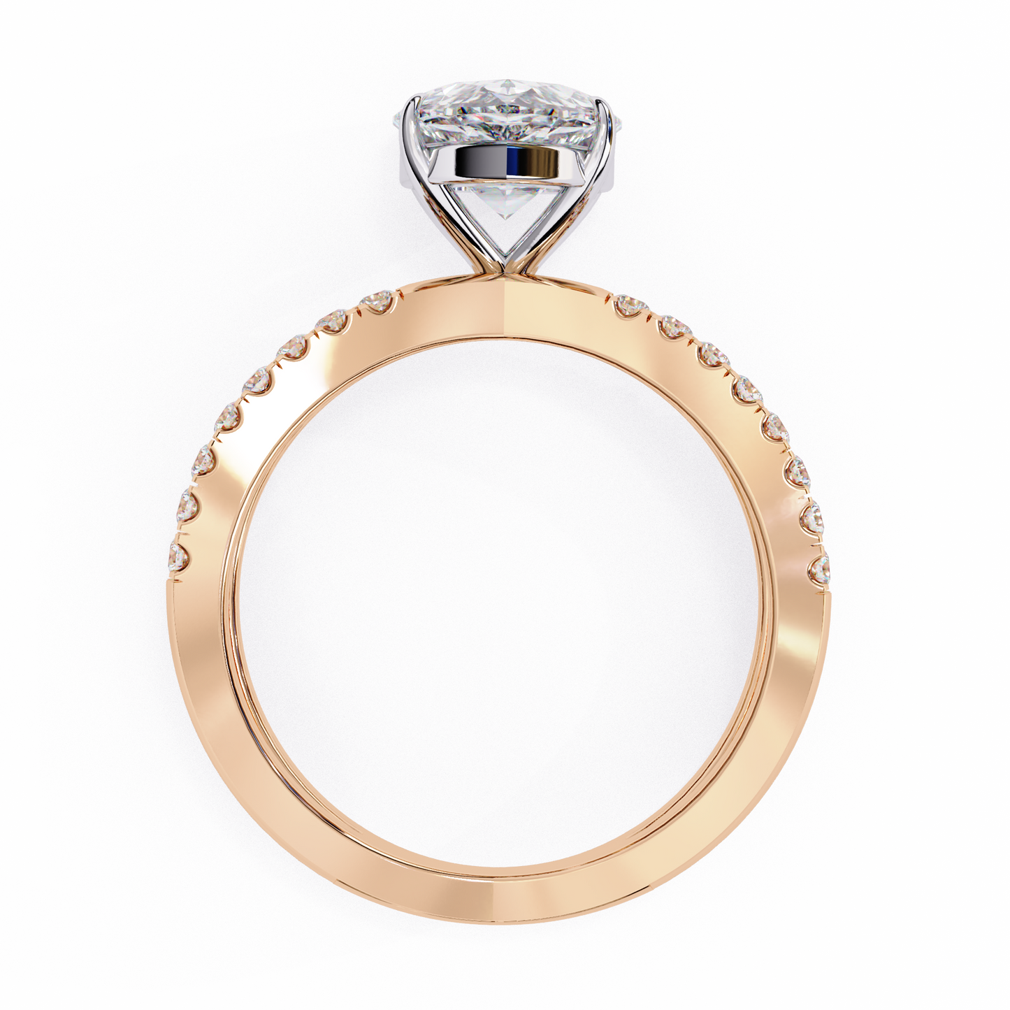 rose gold / moissanite, rose gold / lab grown