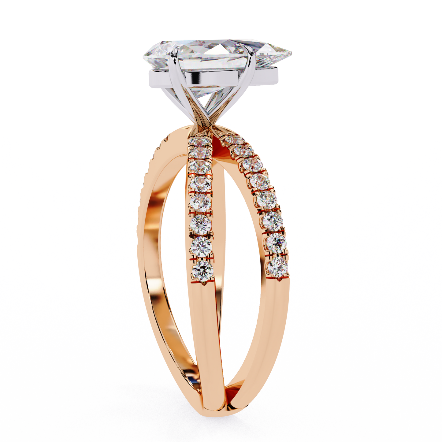 rose gold / moissanite, rose gold / lab grown