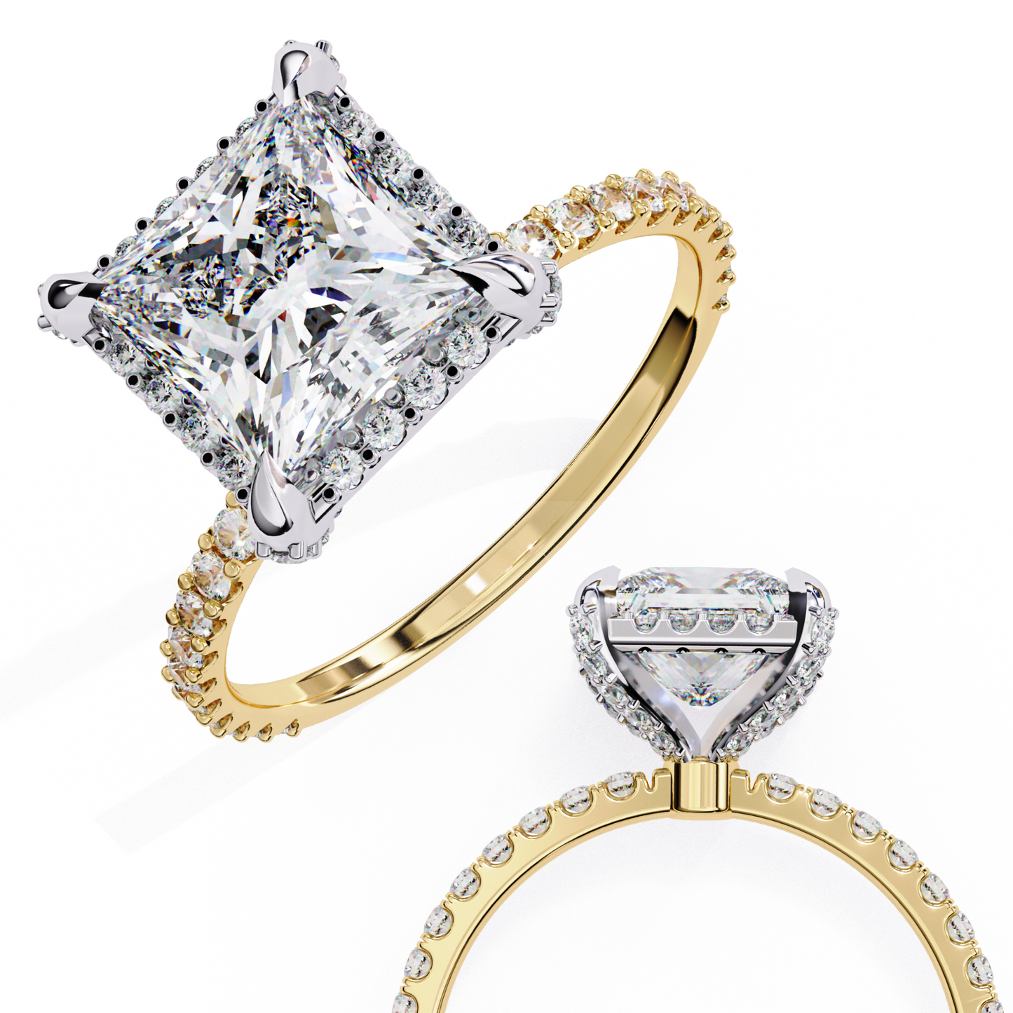 yellow gold / moissanite, yellow gold / lab grown