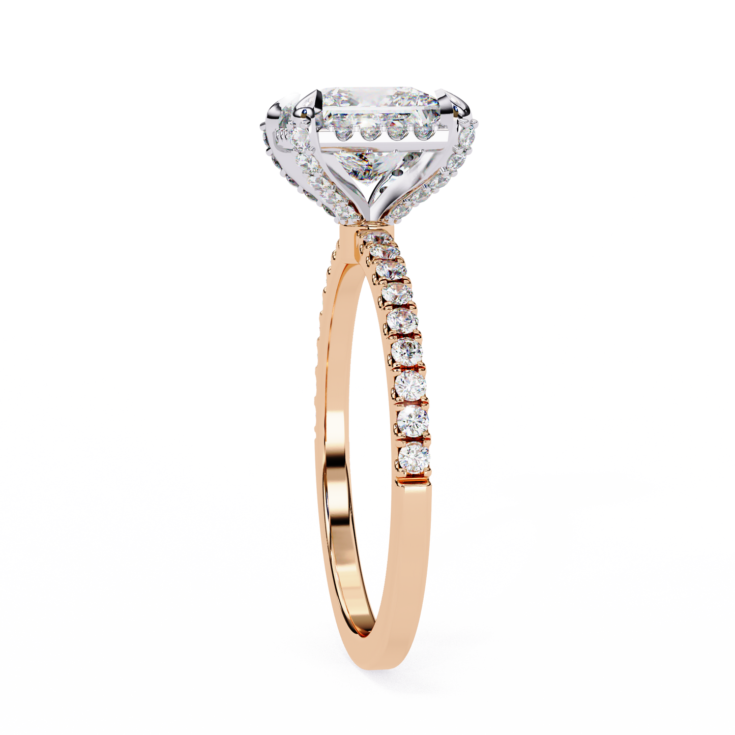 rose gold / moissanite, rose gold / lab grown