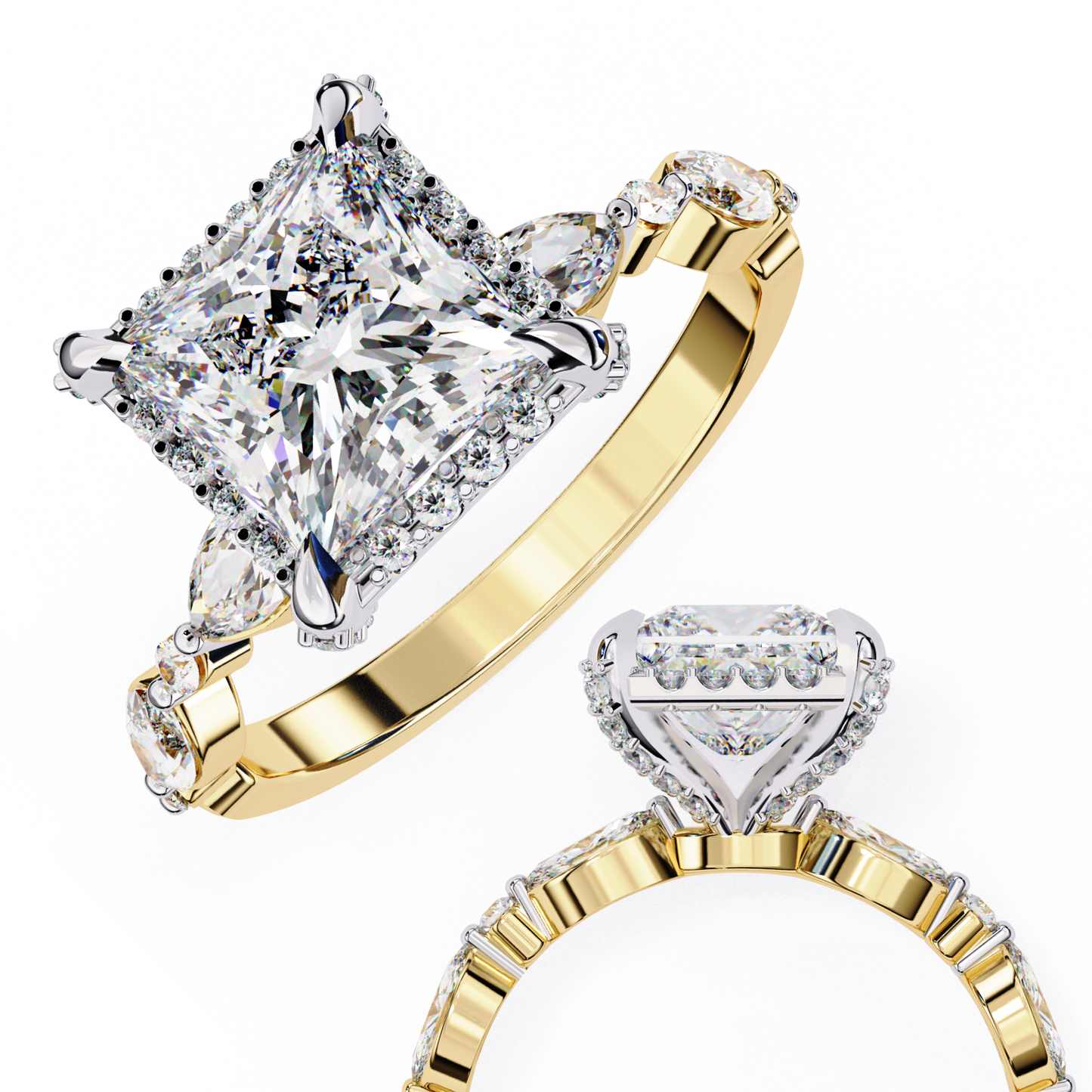 yellow gold / moissanite, yellow gold / lab grown