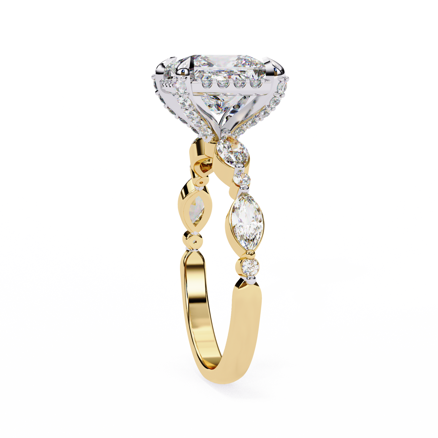 yellow gold / moissanite, yellow gold / lab grown