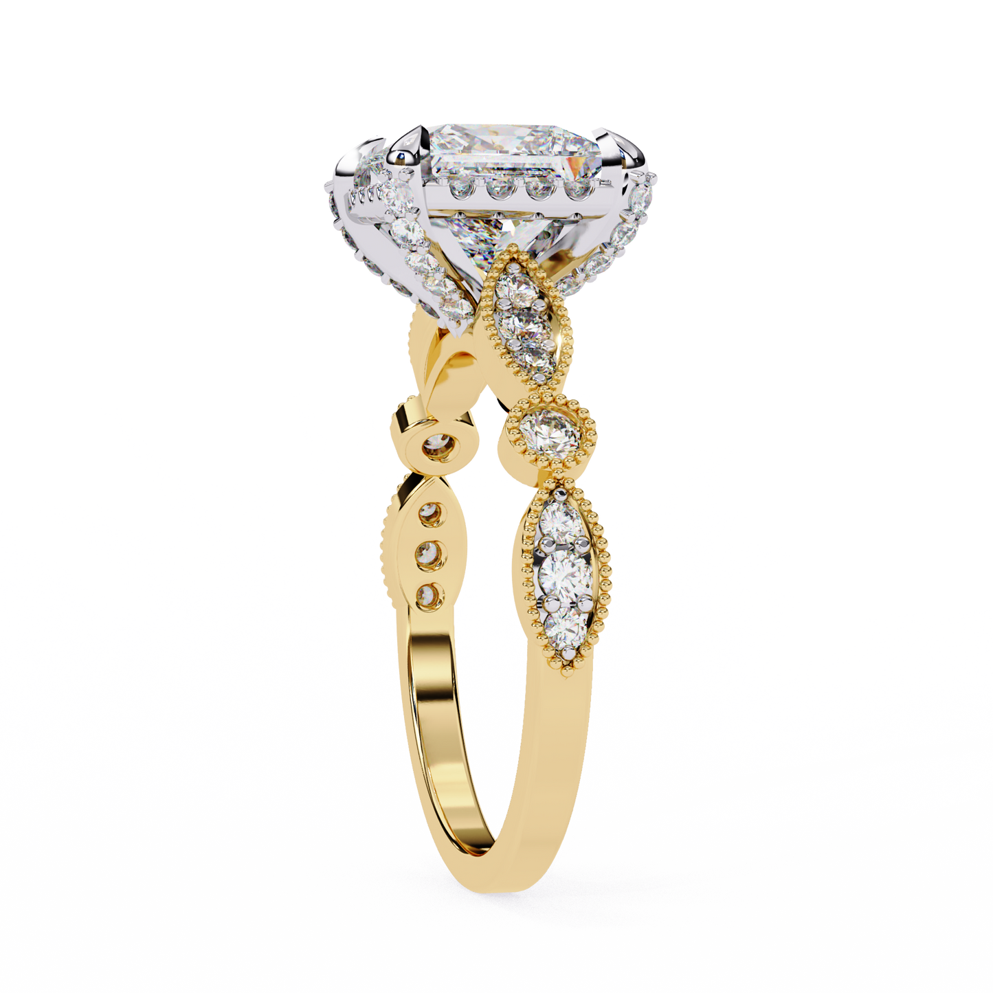 yellow gold / moissanite, yellow gold / lab grown