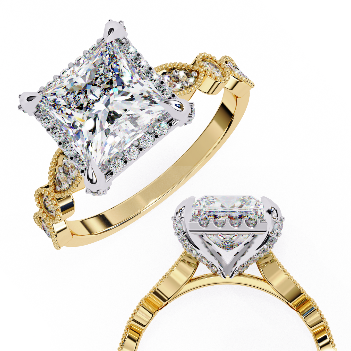 yellow gold / moissanite, yellow gold / lab grown
