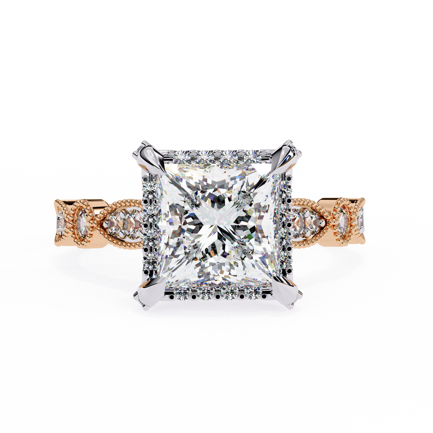 rose gold / moissanite, rose gold / lab grown