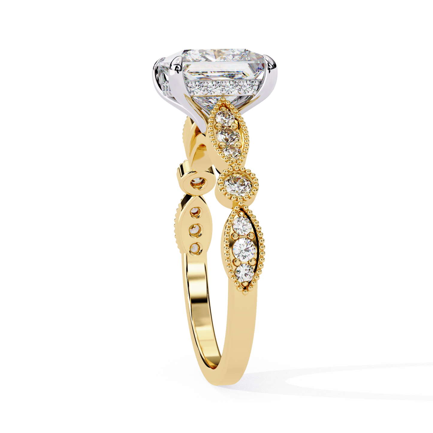 yellow gold / moissanite, yellow gold / lab grown
