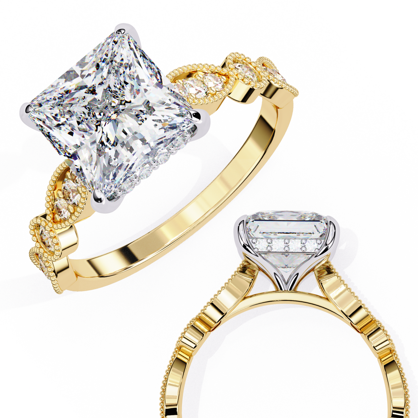 yellow gold / moissanite, yellow gold / lab grown