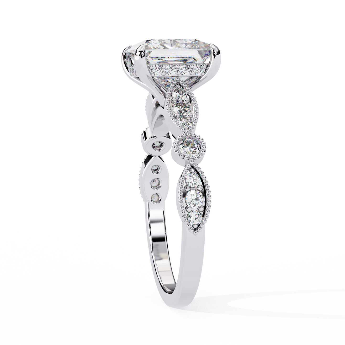 white gold / moissanite, white gold / lab grown