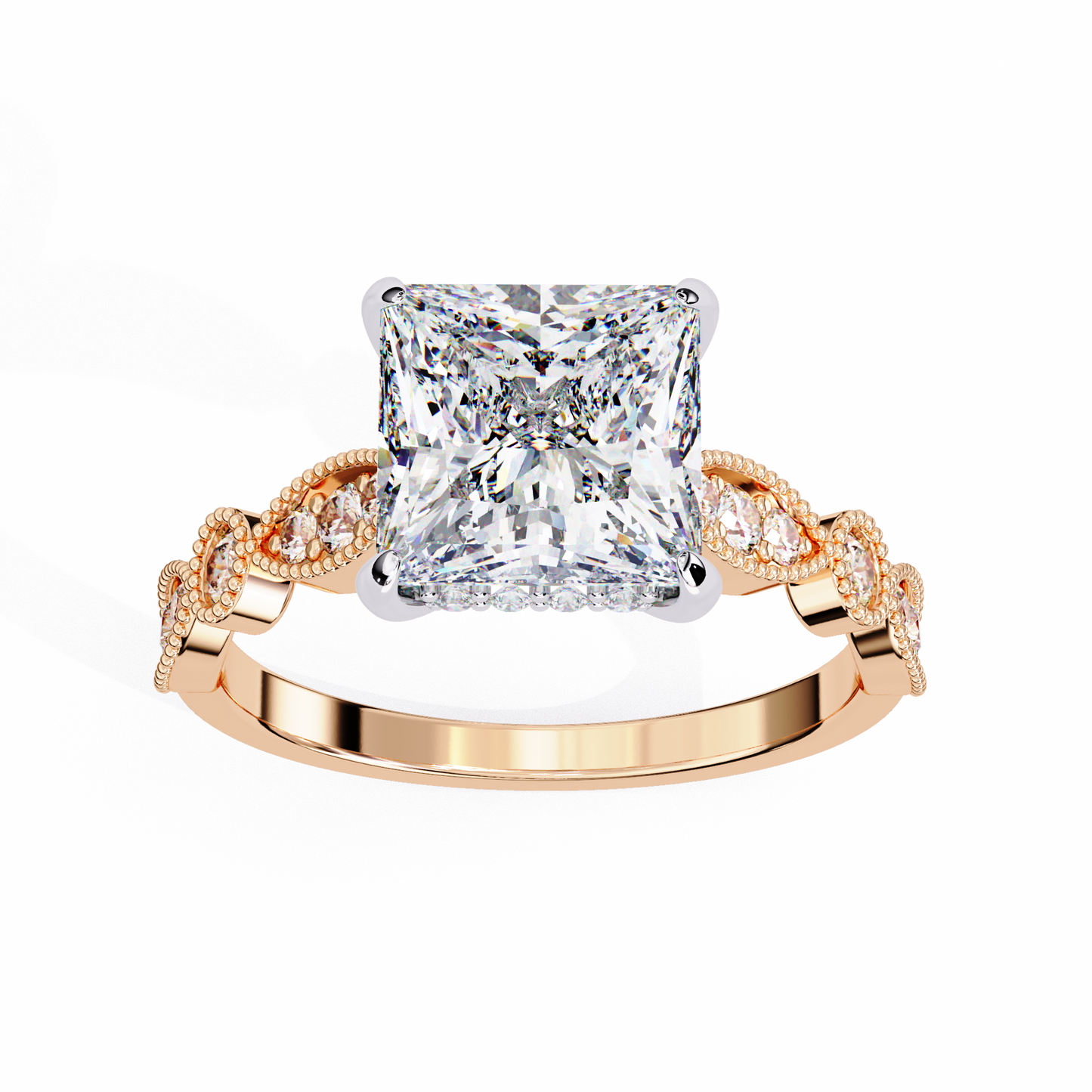 rose gold / moissanite, rose gold / lab grown